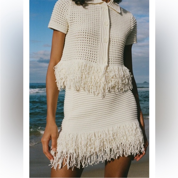 Zara Dresses & Skirts - ZARA Cream Fringe Knit Two-Piece Set NWT